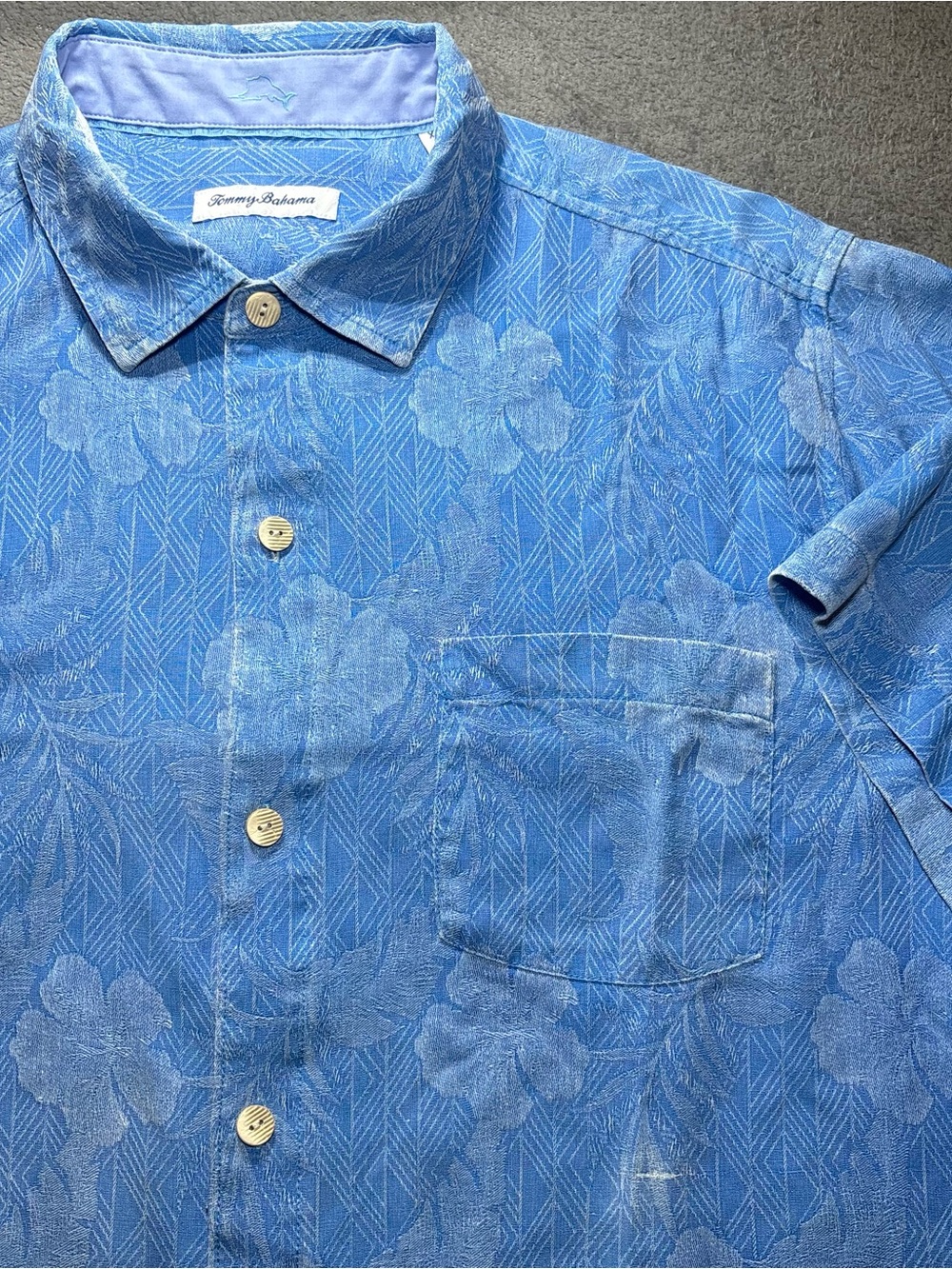 Tommy Bahama Y2K Blue Silk Floral Jacquard Hawaiian Camp Shirt XL